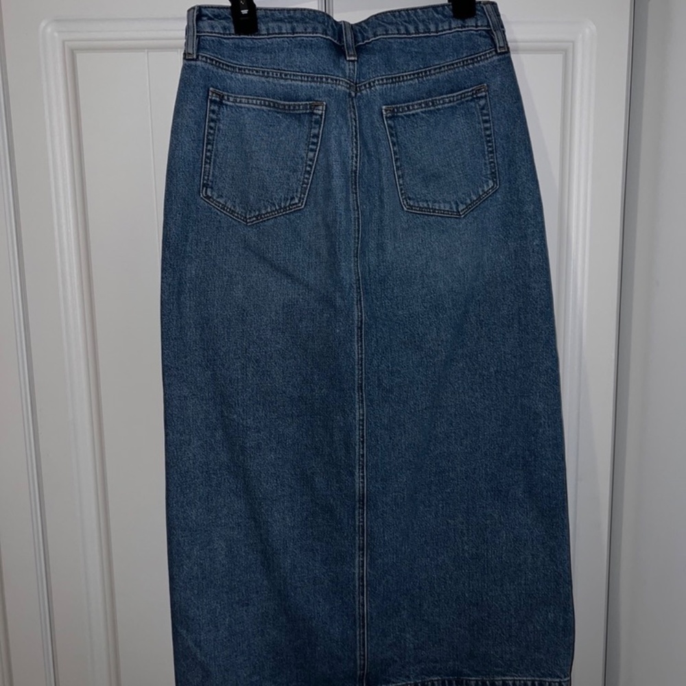 LOFT Blue Denim Midi Skirt with Front Slit - Picture 2 of 4
